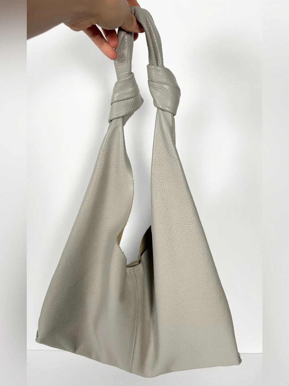 Taupe Slouchy Leather Double Knot Shoulder Hobo Bag Made in Italy